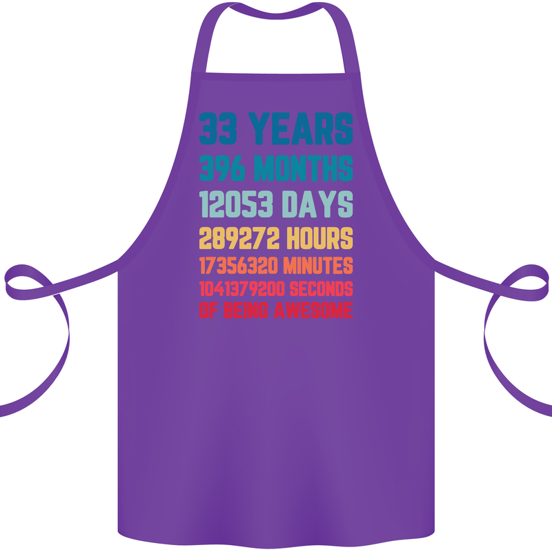 33rd Birthday 33 Year Old Cotton Apron 100% Organic Purple