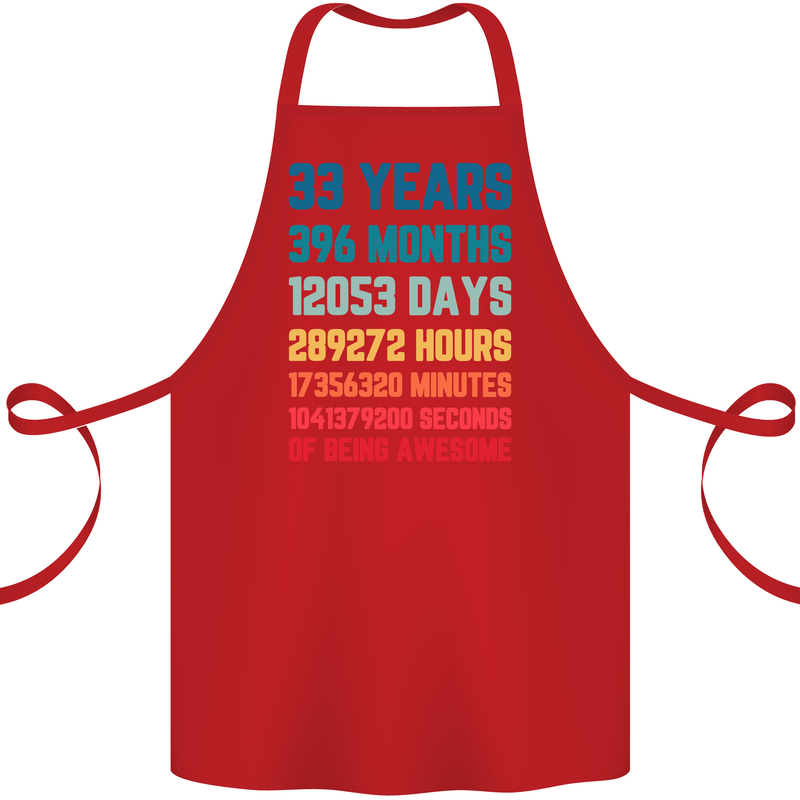 33rd Birthday 33 Year Old Cotton Apron 100% Organic Red