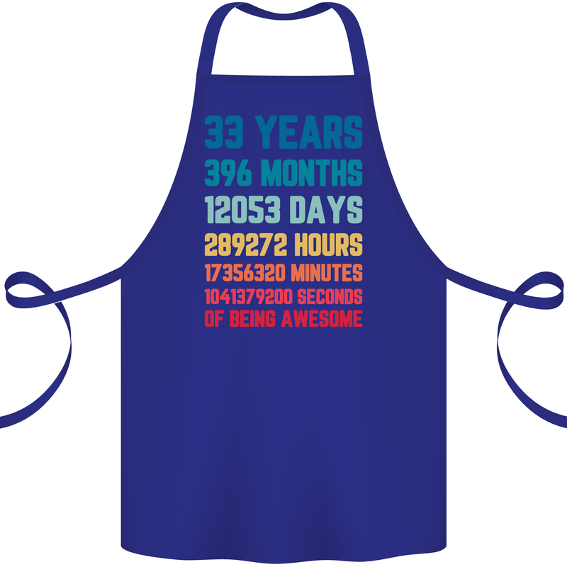 33rd Birthday 33 Year Old Cotton Apron 100% Organic Royal Blue