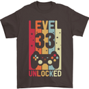 33rd Birthday 33 Year Old Level Up Gamming Mens T-Shirt 100% Cotton Dark Chocolate