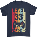 33rd Birthday 33 Year Old Level Up Gamming Mens T-Shirt 100% Cotton Navy Blue