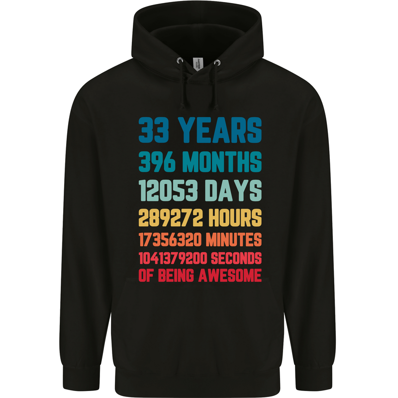 33rd Birthday 33 Year Old Mens 80% Cotton Hoodie Black