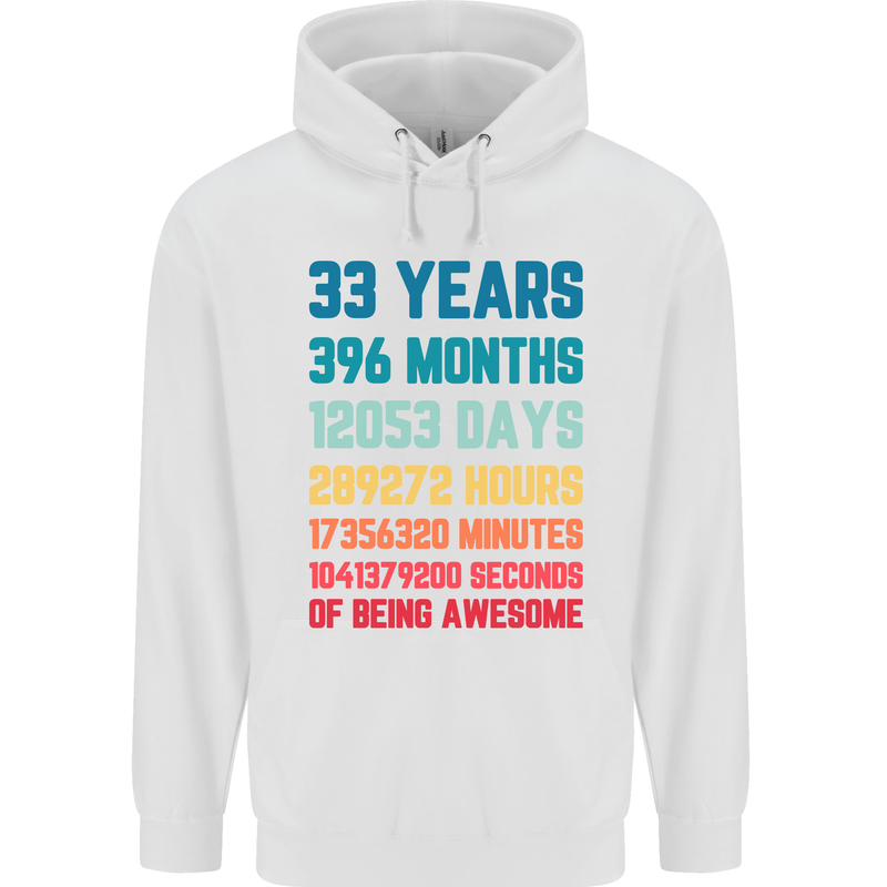 33rd Birthday 33 Year Old Mens 80% Cotton Hoodie White