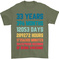 33rd Birthday 33 Year Old Mens T-Shirt 100% Cotton Military Green