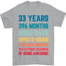 33rd Birthday 33 Year Old Mens T-Shirt 100% Cotton Sports Grey
