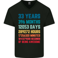 33rd Birthday 33 Year Old Mens V-Neck Cotton T-Shirt Black