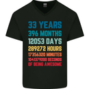33rd Birthday 33 Year Old Mens V-Neck Cotton T-Shirt Black