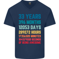 33rd Birthday 33 Year Old Mens V-Neck Cotton T-Shirt Navy Blue