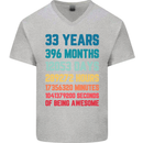 33rd Birthday 33 Year Old Mens V-Neck Cotton T-Shirt Sports Grey