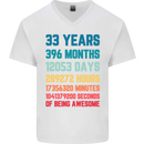 33rd Birthday 33 Year Old Mens V-Neck Cotton T-Shirt White
