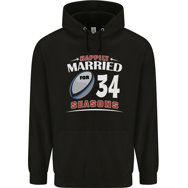 34 Year Wedding Anniversary 34th Rugby Mens 80% Cotton Hoodie Black