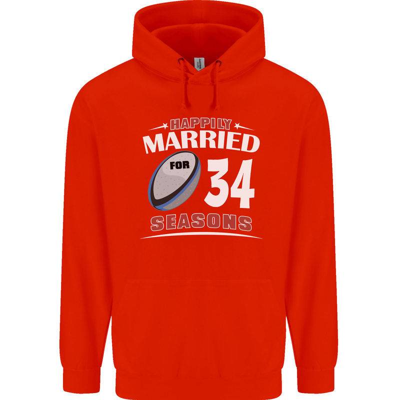 34 Year Wedding Anniversary 34th Rugby Mens 80% Cotton Hoodie Bright Red