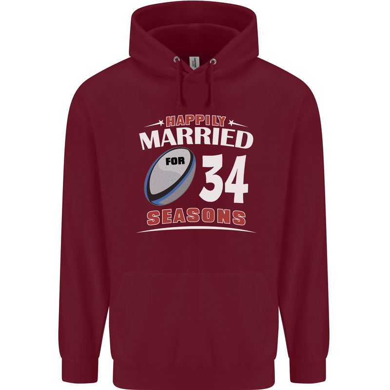 34 Year Wedding Anniversary 34th Rugby Mens 80% Cotton Hoodie Maroon