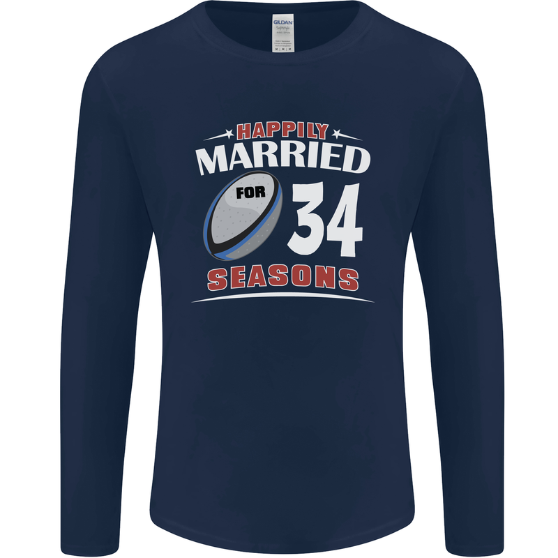 34 Year Wedding Anniversary 34th Rugby Mens Long Sleeve T-Shirt Navy Blue