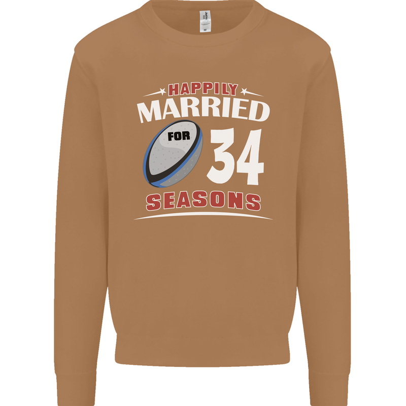 34 Year Wedding Anniversary 34th Rugby Mens Sweatshirt Jumper Caramel Latte