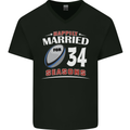 34 Year Wedding Anniversary 34th Rugby Mens V-Neck Cotton T-Shirt Black