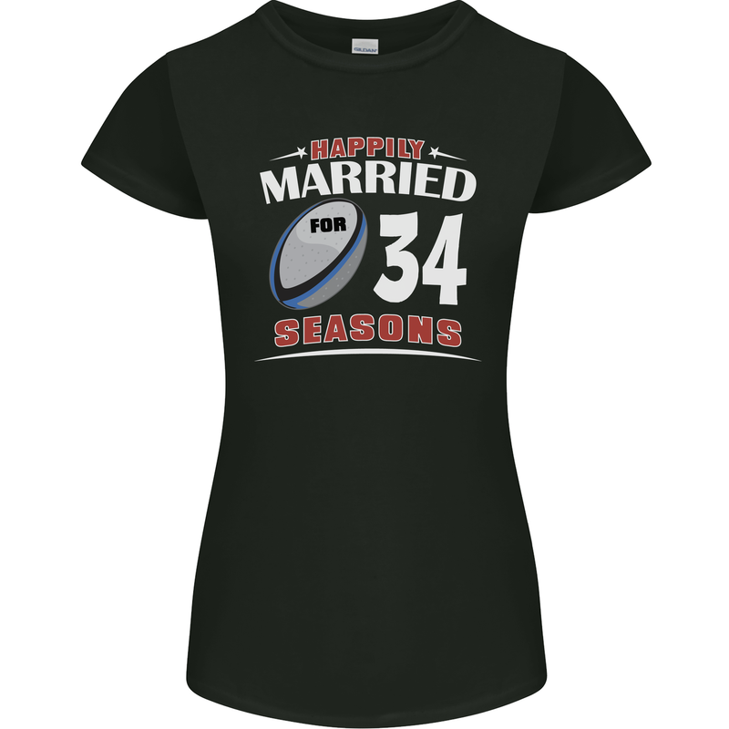 34 Year Wedding Anniversary 34th Rugby Womens Petite Cut T-Shirt Black