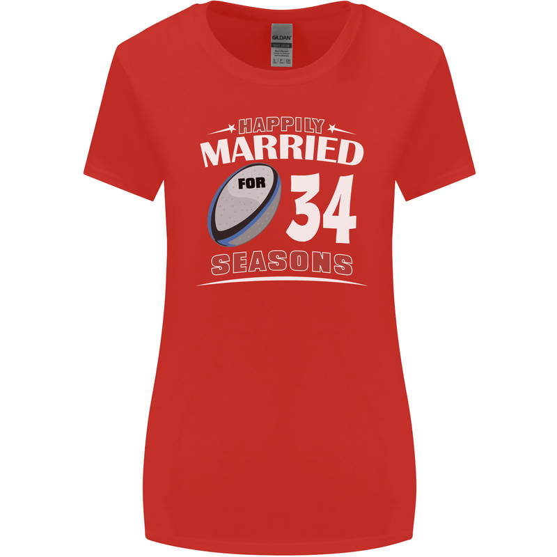 34 Year Wedding Anniversary 34th Rugby Womens Wider Cut T-Shirt Red