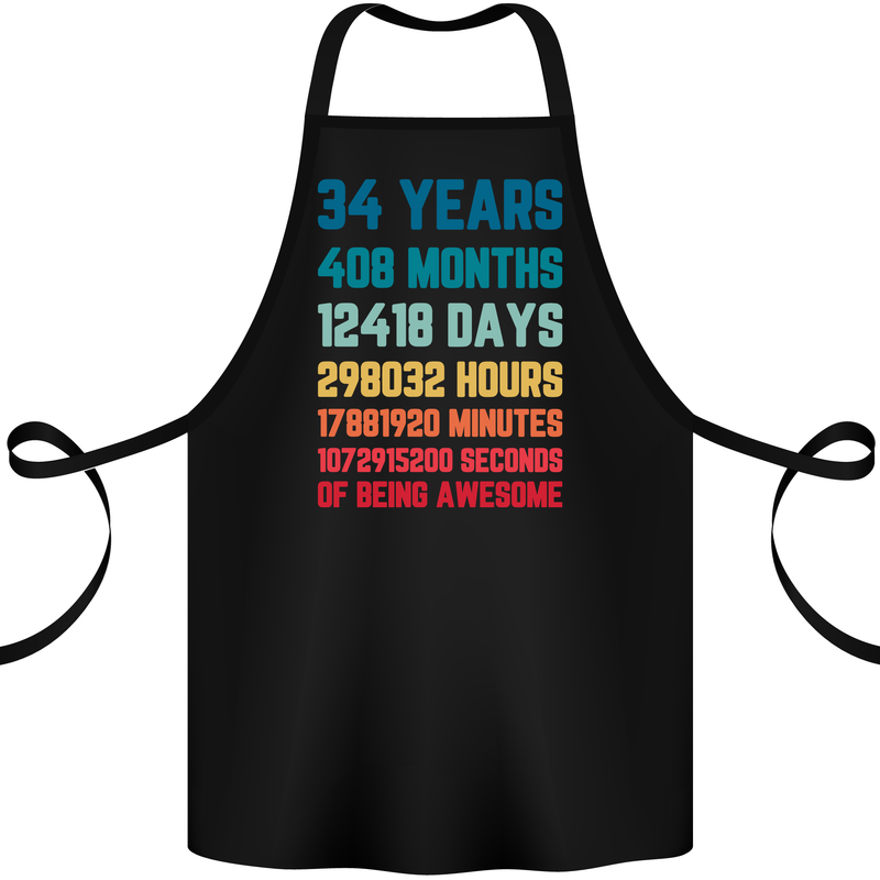 34th Birthday 34 Year Old Cotton Apron 100% Organic Black