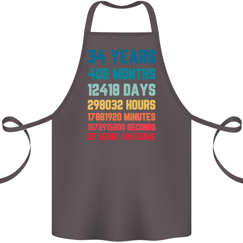 34th Birthday 34 Year Old Cotton Apron 100% Organic Dark Grey
