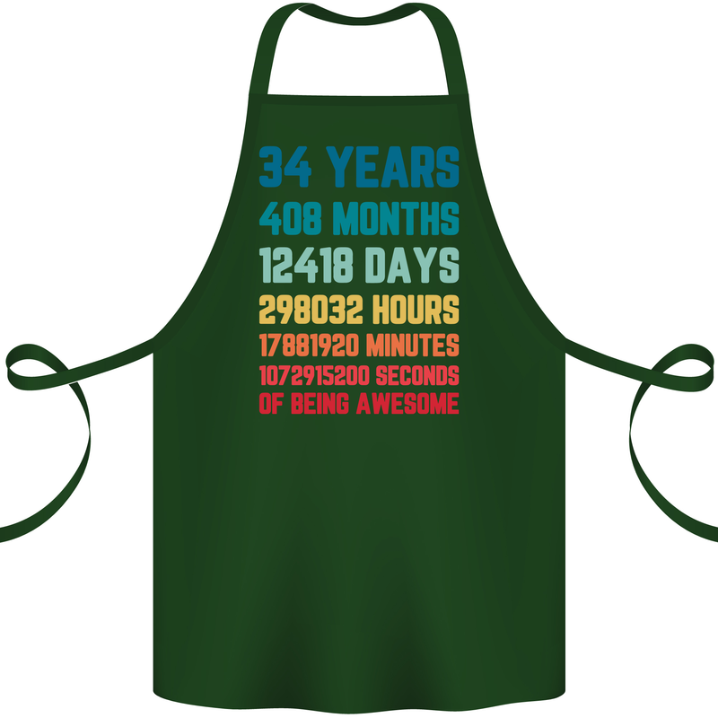 34th Birthday 34 Year Old Cotton Apron 100% Organic Forest Green