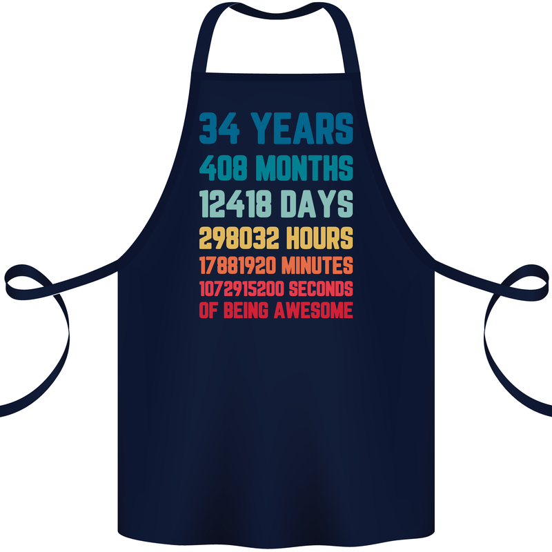 34th Birthday 34 Year Old Cotton Apron 100% Organic Navy Blue