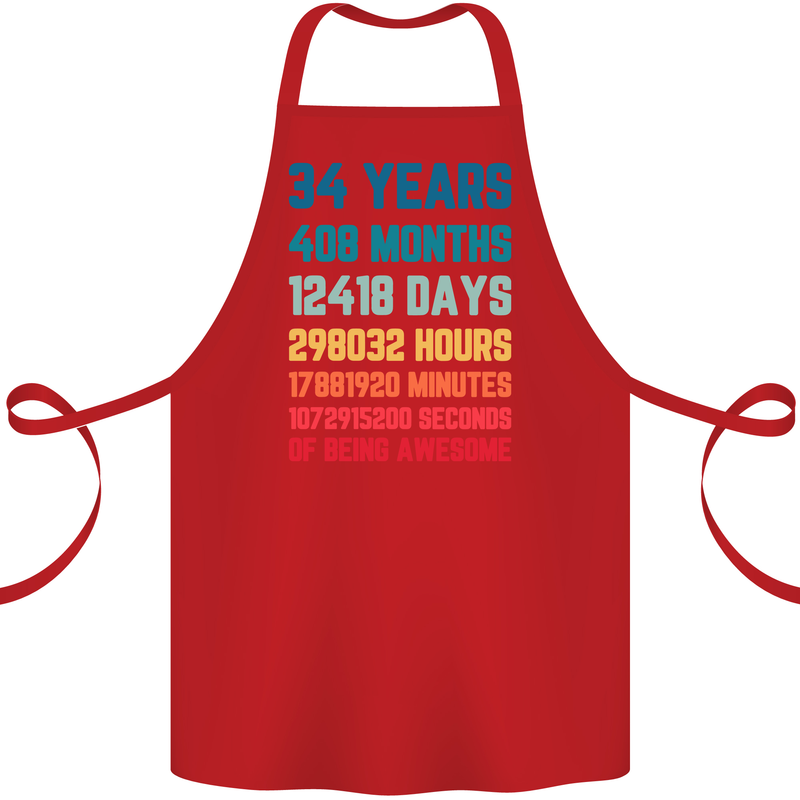 34th Birthday 34 Year Old Cotton Apron 100% Organic Red