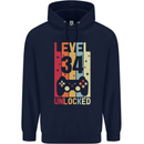 34th Birthday 34 Year Old Level Up Gamming Mens 80% Cotton Hoodie Navy Blue