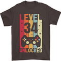 34th Birthday 34 Year Old Level Up Gamming Mens T-Shirt 100% Cotton Dark Chocolate
