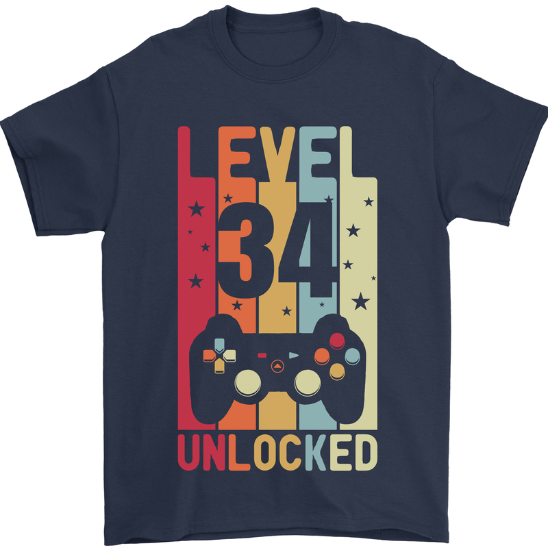34th Birthday 34 Year Old Level Up Gamming Mens T-Shirt 100% Cotton Navy Blue