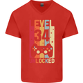 34th Birthday 34 Year Old Level Up Gamming Mens V-Neck Cotton T-Shirt Red
