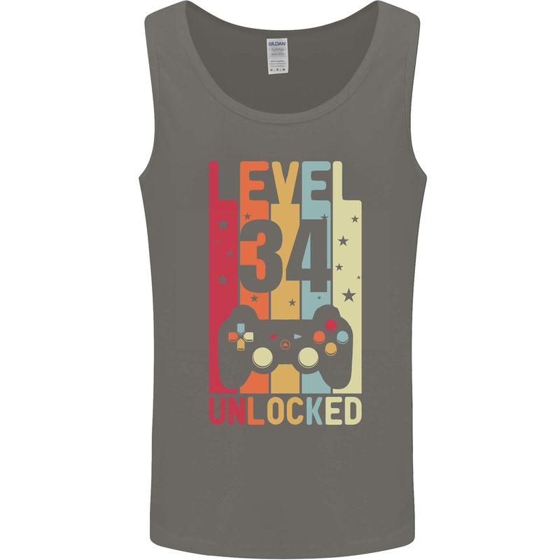 34th Birthday 34 Year Old Level Up Gamming Mens Vest Tank Top Charcoal