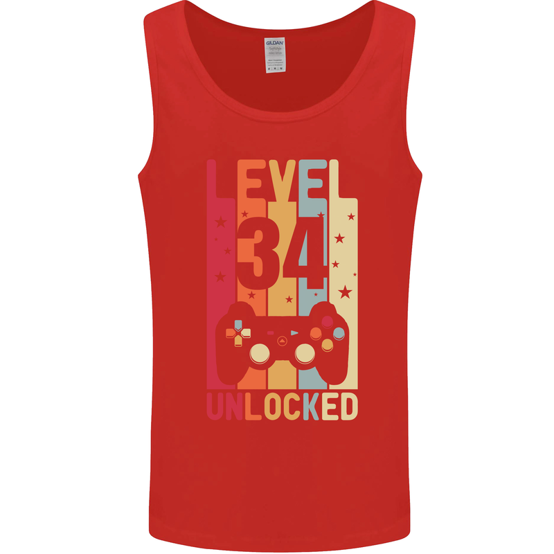 34th Birthday 34 Year Old Level Up Gamming Mens Vest Tank Top Red