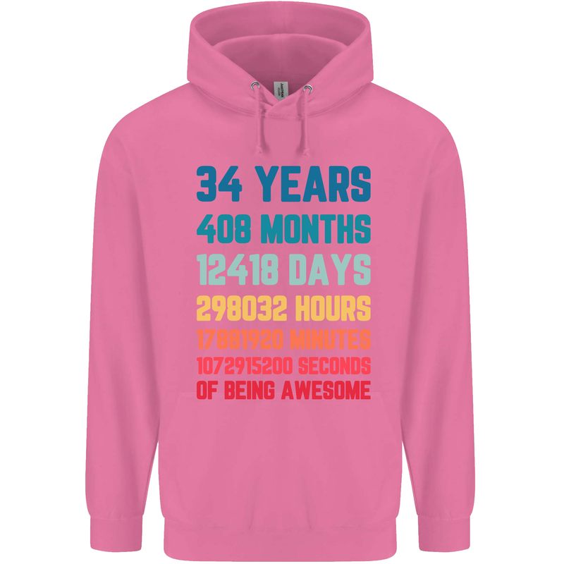 34th Birthday 34 Year Old Mens 80% Cotton Hoodie Azelea