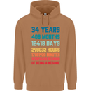 34th Birthday 34 Year Old Mens 80% Cotton Hoodie Caramel Latte
