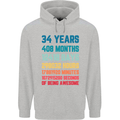 34th Birthday 34 Year Old Mens 80% Cotton Hoodie Sports Grey