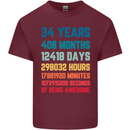 34th Birthday 34 Year Old Mens Cotton T-Shirt Tee Top Maroon