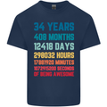 34th Birthday 34 Year Old Mens Cotton T-Shirt Tee Top Navy Blue