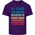 34th Birthday 34 Year Old Mens Cotton T-Shirt Tee Top Purple