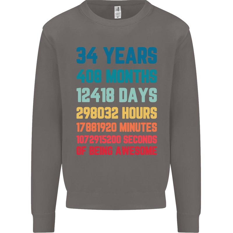 34th Birthday 34 Year Old Mens Sweatshirt Jumper Charcoal