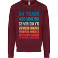 34th Birthday 34 Year Old Mens Sweatshirt Jumper Maroon