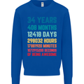 34th Birthday 34 Year Old Mens Sweatshirt Jumper Royal Blue