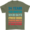 34th Birthday 34 Year Old Mens T-Shirt 100% Cotton Military Green