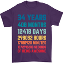 34th Birthday 34 Year Old Mens T-Shirt 100% Cotton Purple