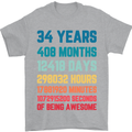 34th Birthday 34 Year Old Mens T-Shirt 100% Cotton Sports Grey