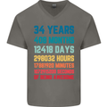 34th Birthday 34 Year Old Mens V-Neck Cotton T-Shirt Charcoal
