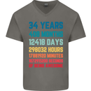 34th Birthday 34 Year Old Mens V-Neck Cotton T-Shirt Charcoal
