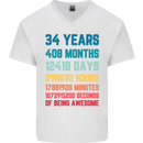 34th Birthday 34 Year Old Mens V-Neck Cotton T-Shirt White