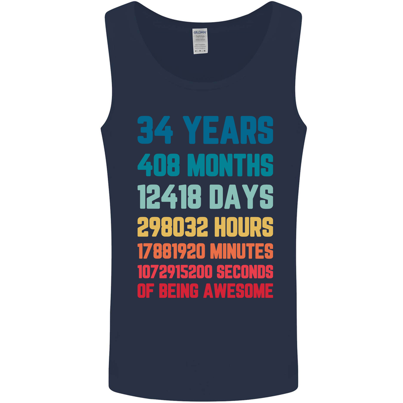34th Birthday 34 Year Old Mens Vest Tank Top Navy Blue