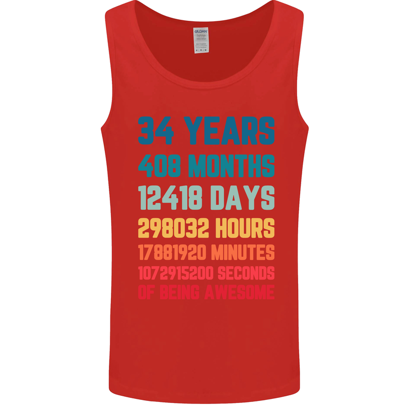 34th Birthday 34 Year Old Mens Vest Tank Top Red